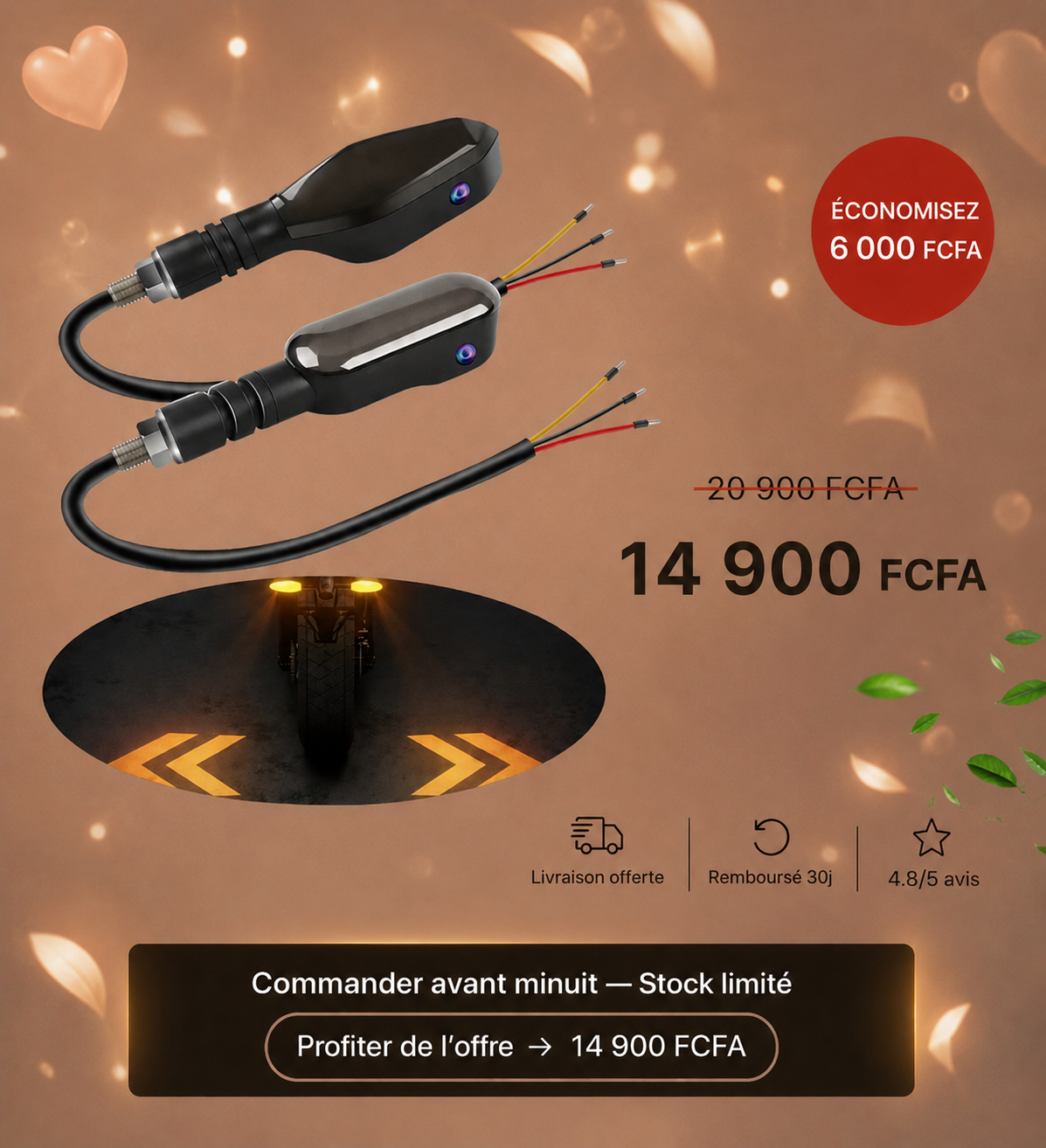Clignotant LED pour Moto avec Projection au Sol