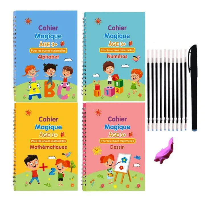 Kit De 4 Cahier 📚 D'apprentissage + 10 Stylo effaçable de Rechange  Pour Enfant ✍🏾️