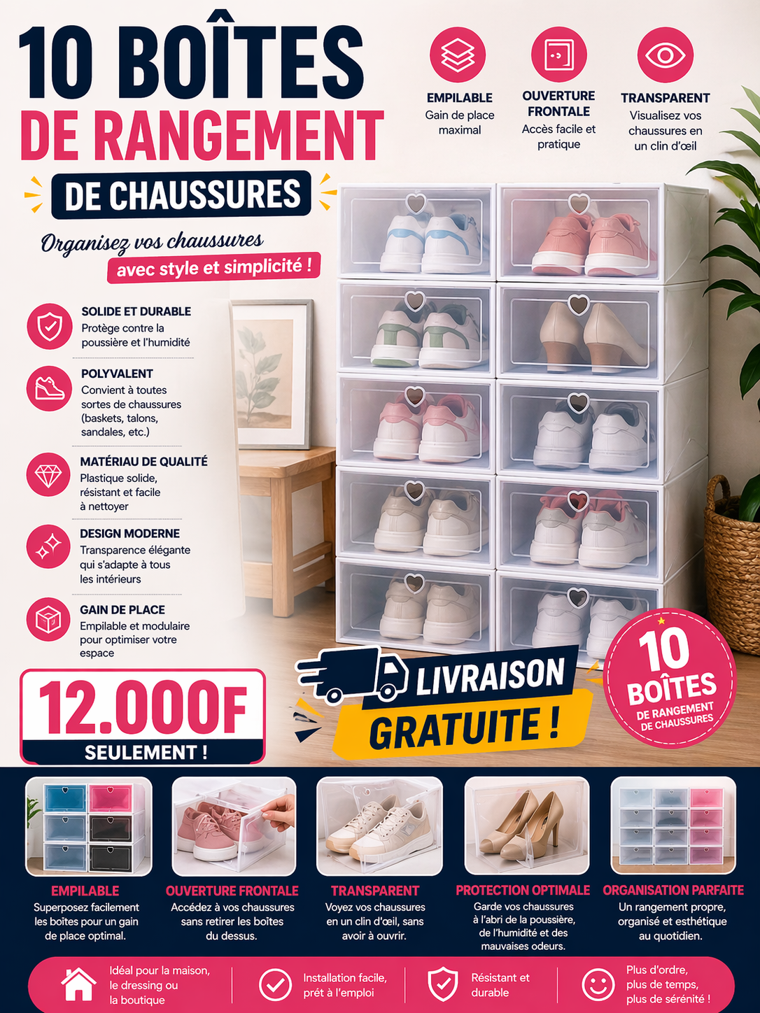 10 Boîtes de Rangements Chaussures