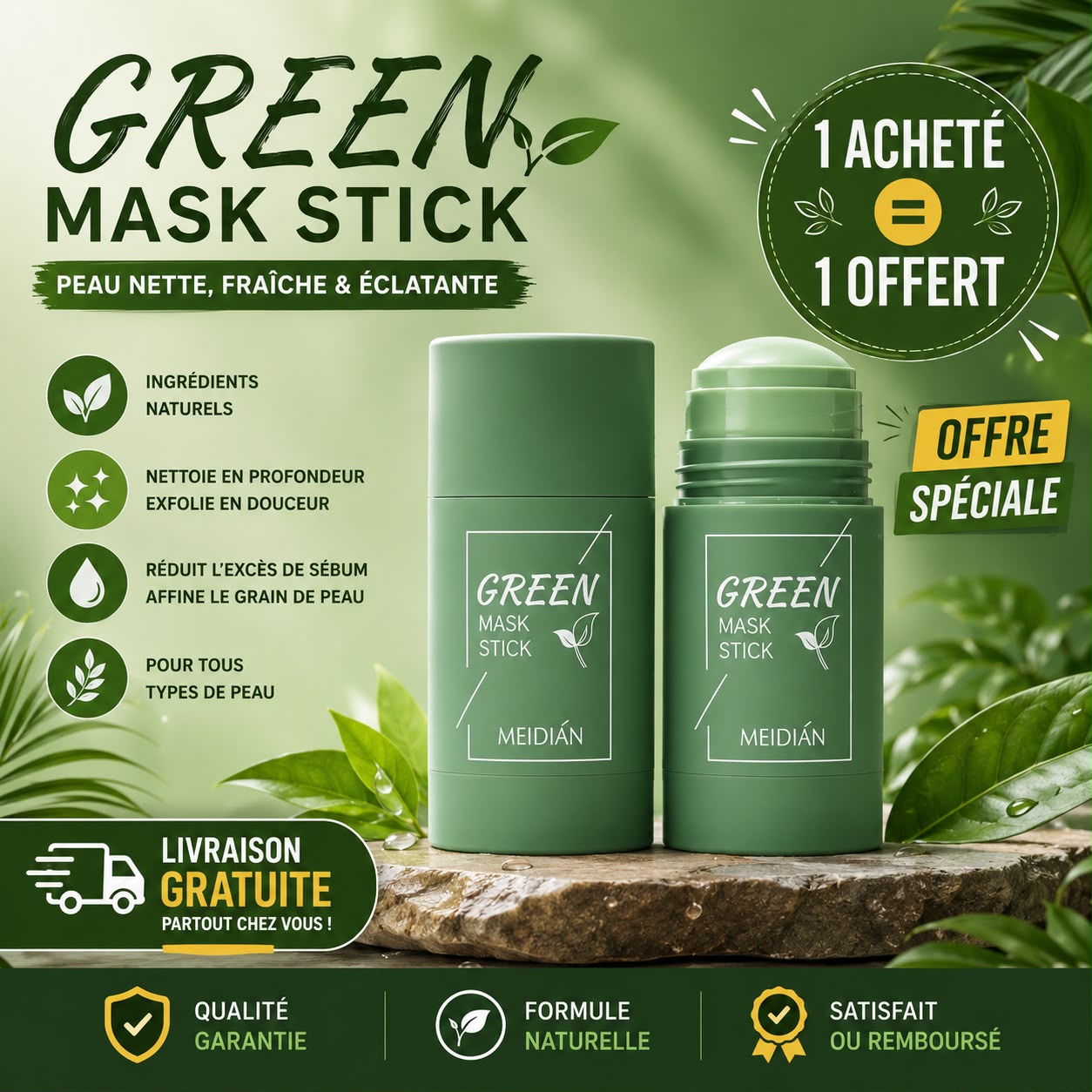 Green Masque Stick Vert Nettoyage Profond & Peau Parfaite